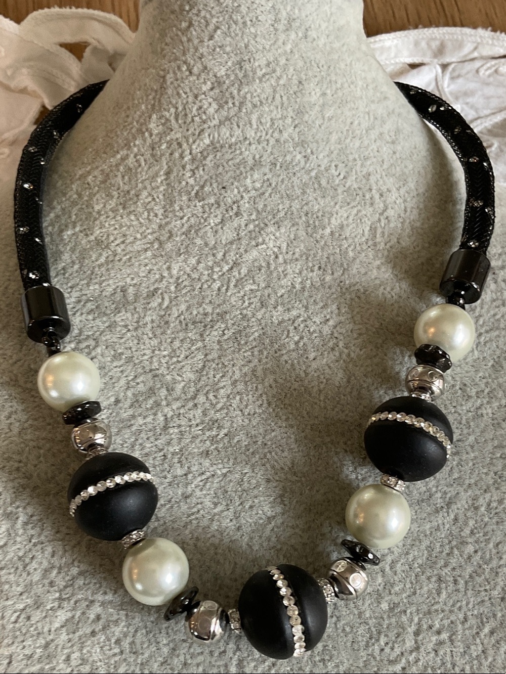 Fifth Avenue Collection Statement Black & Faux Pearl  Necklace